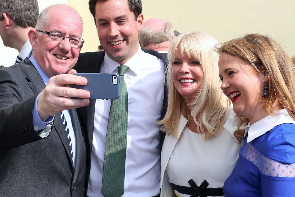 Charlie Flanagan, TD, Minister for Foreign Affairs and Trade takes a selfie with fellow TD's Eoghan Murphy, Mary Mitchell O'Connor, and Senator, Catheraine Noone at the Fine Gael Parliamentary Party Think