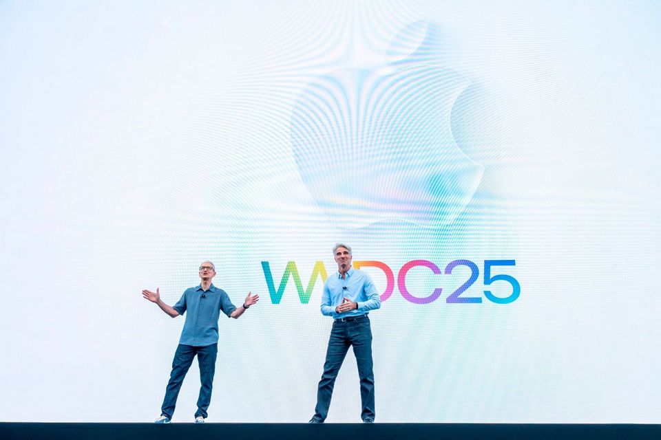 Apple CEO Tim Cook and VP Craig Federighi at the WWDC. Photo: Bloomberg