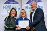thumbnail: Michelle Richardson and Karen Richardson from Blessington being presented with their gold award by Leinster Council Health and Wellbeing Chairperson Dave Murray. 