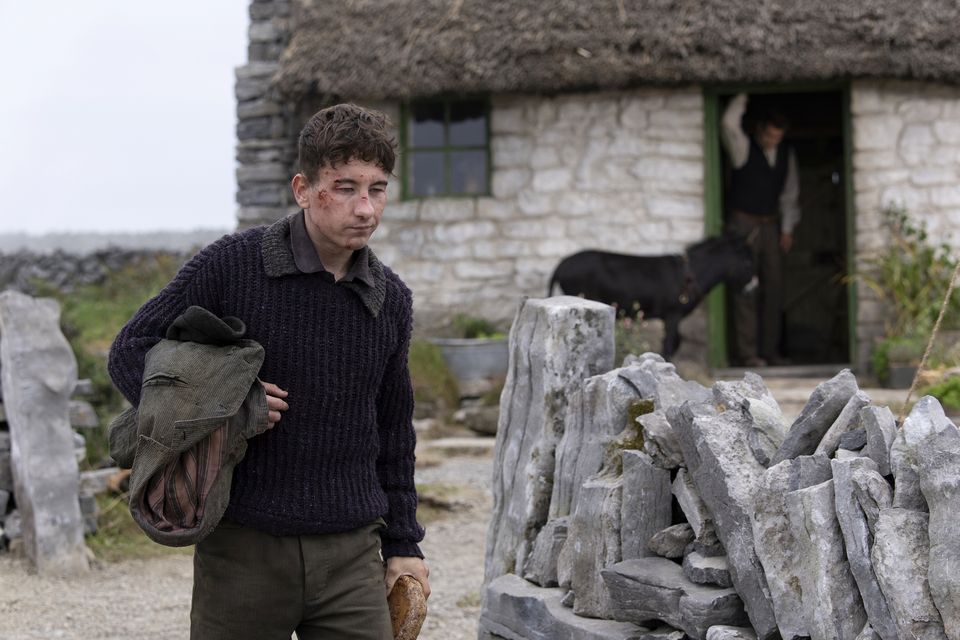 Barry Keoghan in The Banshees of Inisherin wearing a sweater by Delia Barry