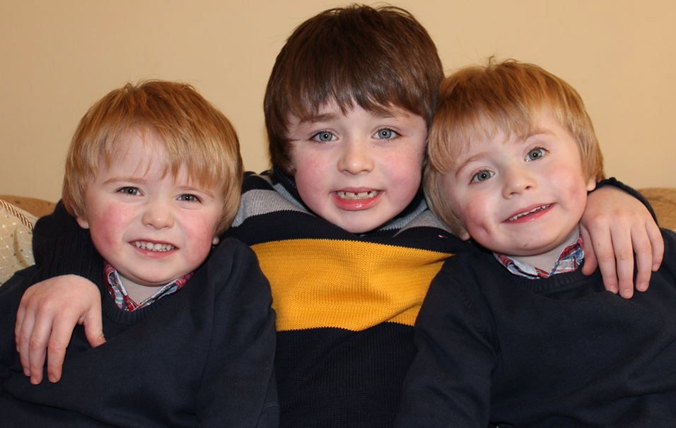 Archie (8) (centre) with twin brothers George & Isaac Naughton (3) - all the boys have been diagnosed Duchennes Muscular Dystrophy (DMD)
