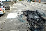 thumbnail: Scorch marks on the road at the scene. Photo: Douglas O'Connor/www.doug.ie