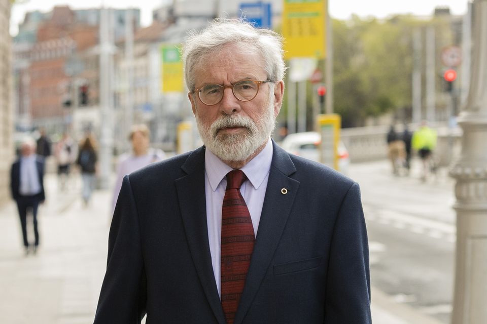 Former Sinn Fein president Gerry Adams arriving at High Court in Dublin for his defamation action against the BBC .
Pic Collins Courts