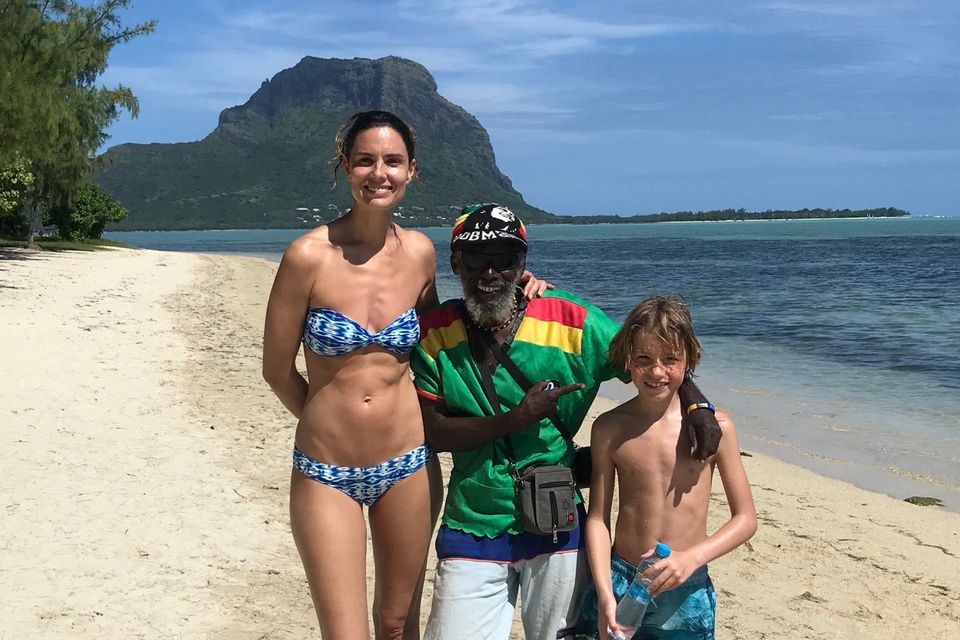 On Ile Aux Benetiers, off Mauritius, with local musician Ras Mayul