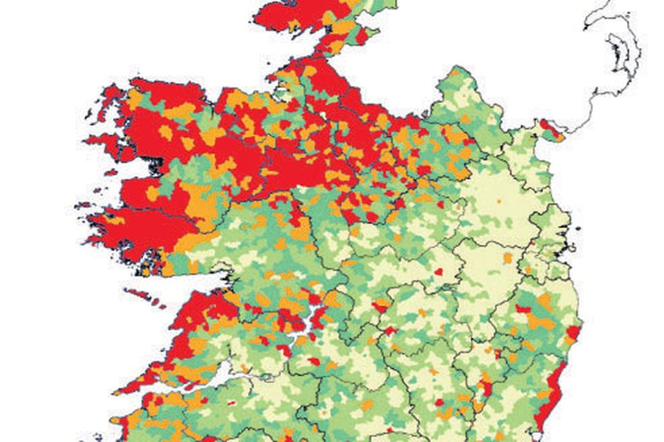 PRETTY VACANT:
The Deutsche Bank
map showing the
percentage of
empty properties
across Ireland