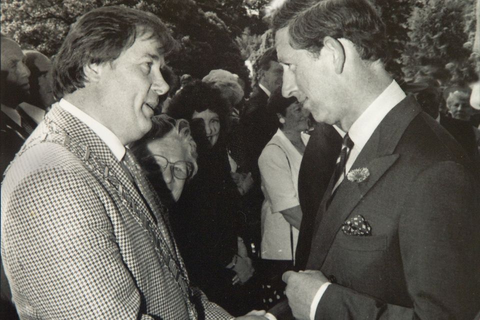Former Mayor of Drogheda Frank Godfrey meeting the future King Charles III in Co Dowv in 1995.