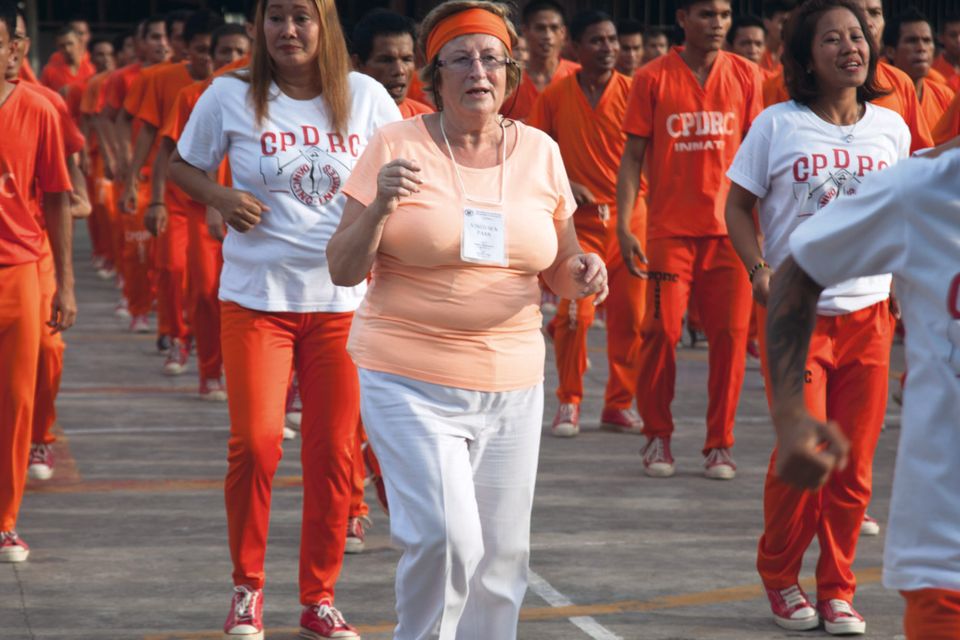 Nancy dancing with Cebu Prison inmates. Photo: Burning Bright Productions.