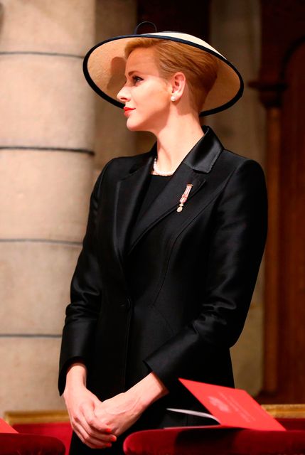 Princess Charlene of Monaco attends a mass at the Saint Nicholas cathedral during the celebrations marking Monaco's National Day