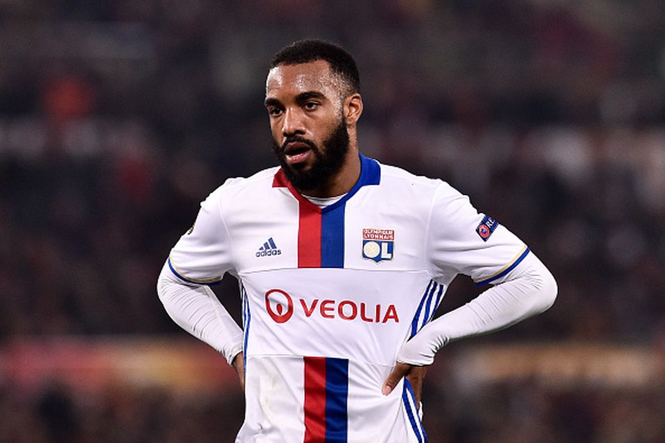 Alexandre Lacazette of Olympique Lyonnais during the UEFA Europa League match between Roma and  Olympique Lyonnais at Stadio Olimpico, Rome, Italy on 16 March 2017 (Photo by Giuseppe Maffia/NurPhoto via Getty Images)