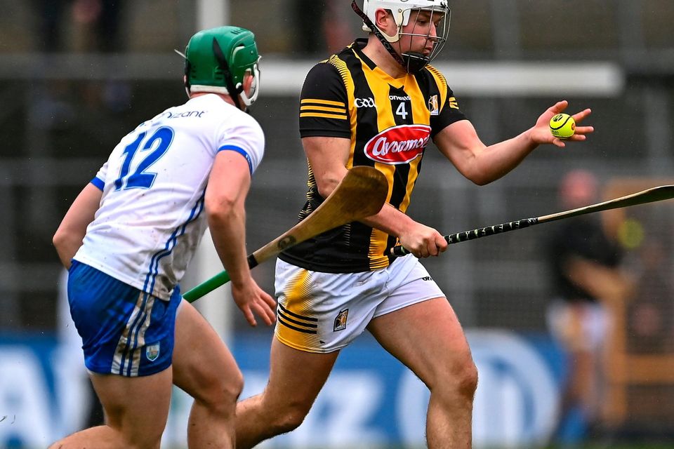 Kilkenny's Pádraig Walsh in action against Waterford's Jack Prendergast during their Allianz HL Division 1 Group B encounter at UPMC Nowlan Park. Photo: Piaras Ó Mídheach/Sportsfile