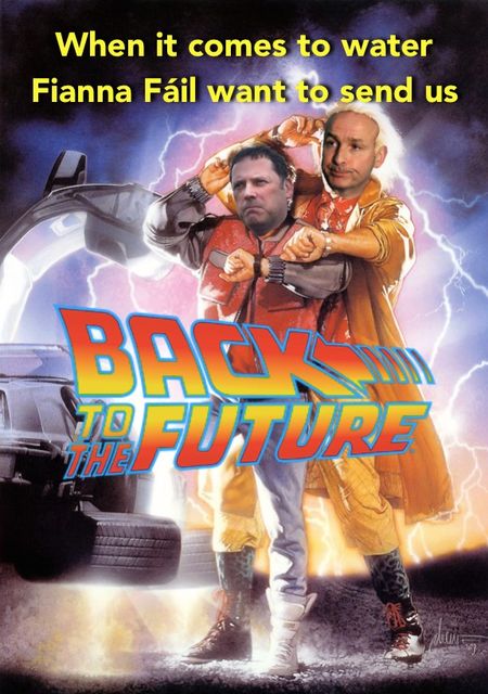 Image of Barry Cowen and Fianna Fail leader Micheal Martin mocked up as characters in the 1980s movie ‘Back to the Future’. Photo: Facebook
