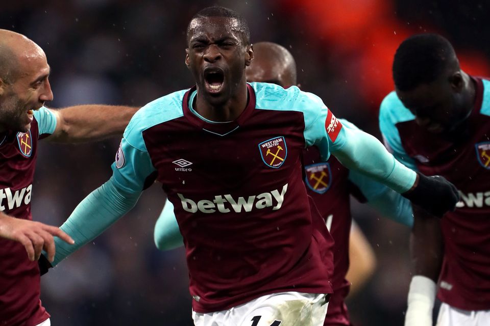 Pedro Obiang, centre, opened the scoring for West Ham