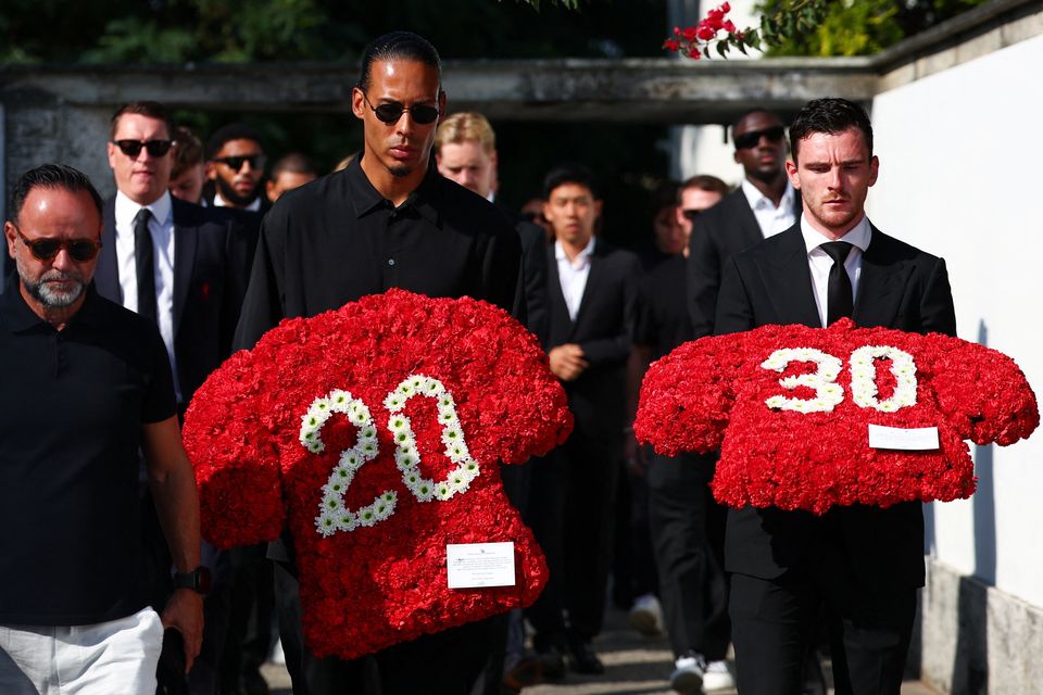Liverpool players and boss Arne Slot arrive for funeral of Diogo Jota and his brother Andre Silva | Irish Independent