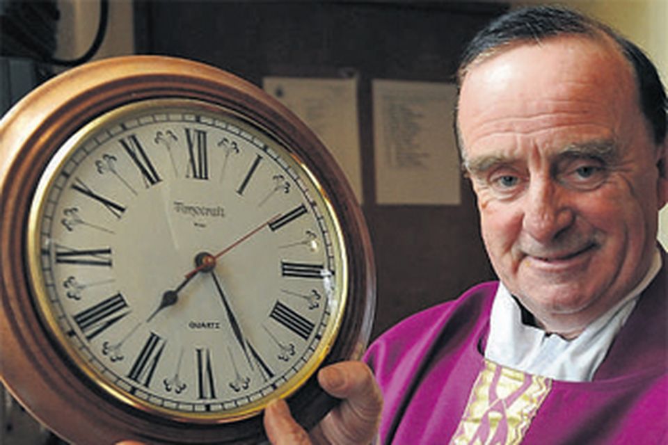 This is Fr Michael Kenny whose congregation has increased tenfold in a week - thanks to a quickie Mass. Fr Kenny has been packing them in at his Kilconly parish church in Co Galway by offering a 15-minute Mass