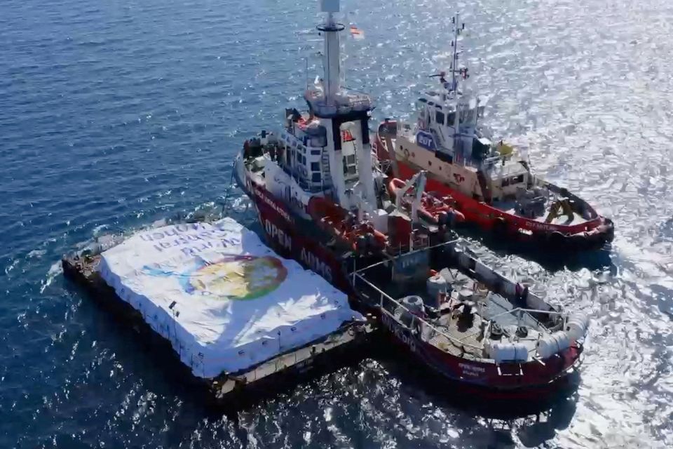 The ship at sea, in a test to launch a sea route from Cyprus to deliver aid to residents of the Gaza Strip who face famine. Photo: World Central Kitchen