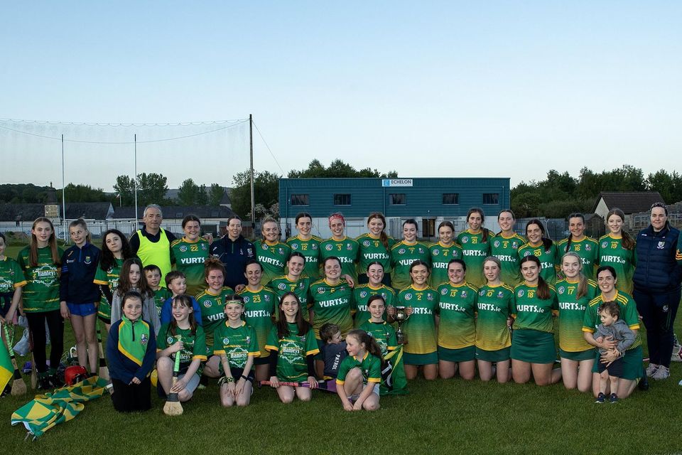 The Knockananna Senior camogie team with supporters after their league final win over Bray Emmets. 