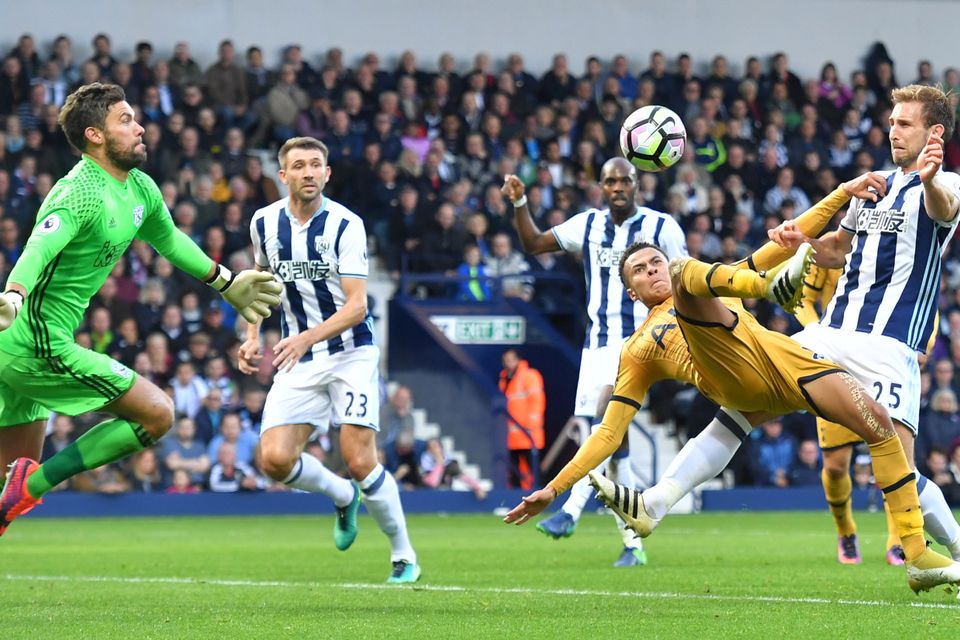 Tottenham's Dele Alli was denied by West Brom's Ben Foster several times before scoring a late leveller in their 1-1 draw.