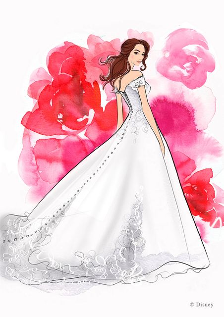 Handout drawing of the Belle inspired wedding dress. Photo: Disney Weddings/PA Wire