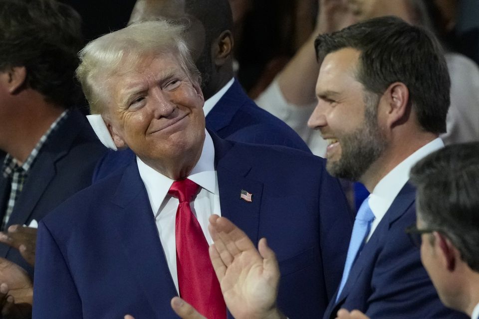 Former President Donald Trump, left, with Republican vice presidential nominee Sen. JD Vance (J Scott Applewhite/AP)