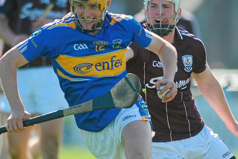 3 April 2011; Pa Bourke, Tipperary, in action against Niall Donoghue, Galway. Allianz Hurling League Division 1 Round 6, Galway v Tipperary