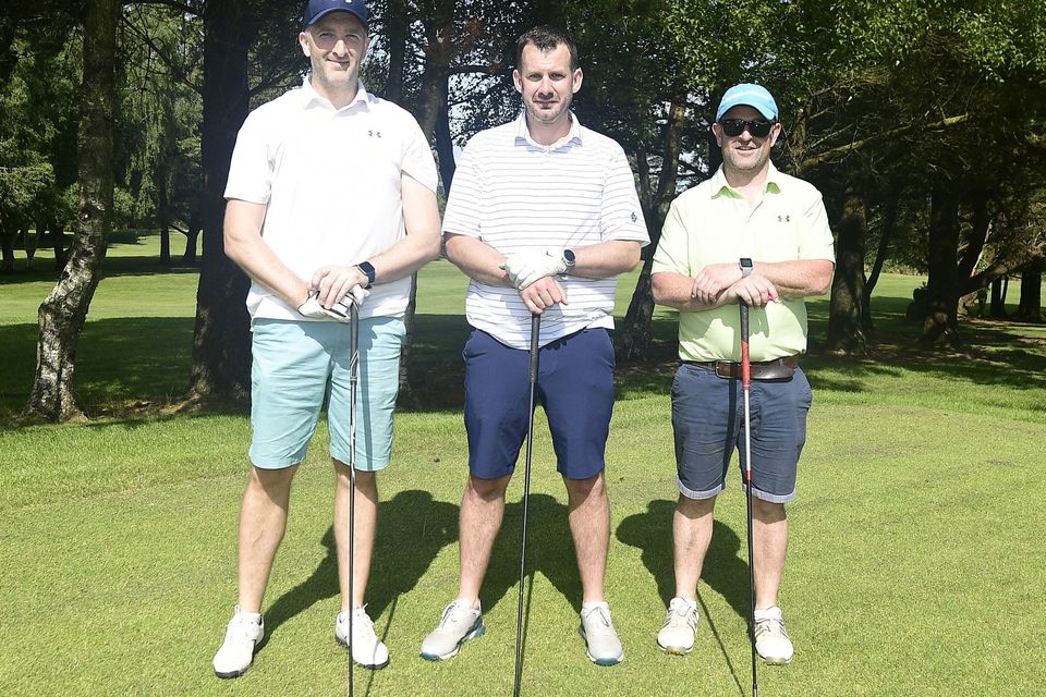 Niall Rohan, Thomas Fitzpatrick and Sean Kelleher from Ballydesmond GAA enjoying progress in the Duhallow GAA Golf Classic. Picture John Tarrant