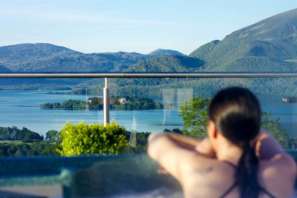 Lady’s view: Looking out from the hot tub in the Aghadoe Heights Hotel & Spa in Killarney, Co Kerry – one of the venues used by Adams & Butler