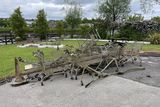 thumbnail: Some of the 30 supermarket trolleys from town centre supermarkets pulled from the River Boyne.