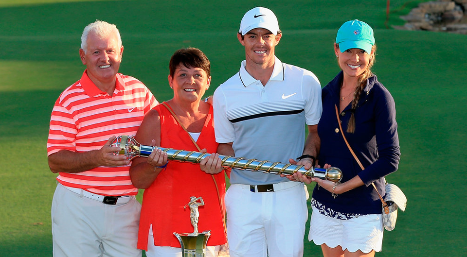 Rory McIlroy with his father Gerry McIlroy, his mother Rosie McIlroy and his fiancée Erica Stoll. Photo: David Cannon/Getty Images