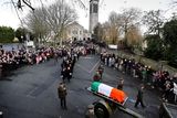 thumbnail: The remains of former taoiseach John Bruton are taken from Saint Peter and Paul’s Church in Dunboyne following his funeral mass. Picture by Gerry Mooney