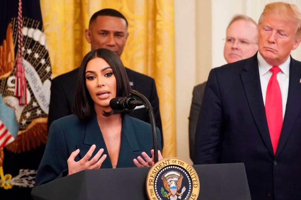Reform: Kim Kardashian speaks as US President Donald Trump holds an event on second chance hiring and justice reform in the White House. Photo: Mandel Ngan/AFP/Getty Images