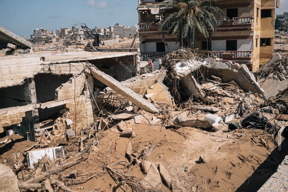 Destroyed houses partially buried in mud in Derna, Libya. Photo: Washington Post/Alice Martins