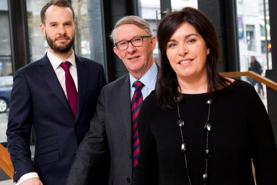 Doug Rowlands, vice president, real estate client service, MSCI; Hugh Markey, Society of Chartered Surveyors Ireland; and Aine Myler, director of operations, SCSI, at the property investment seminar yesterday