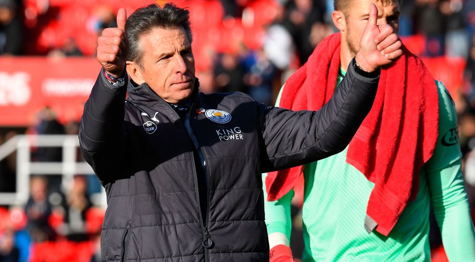 Leicester City's French manager Claude Puel gestures to supporters. Photo: Getty Images