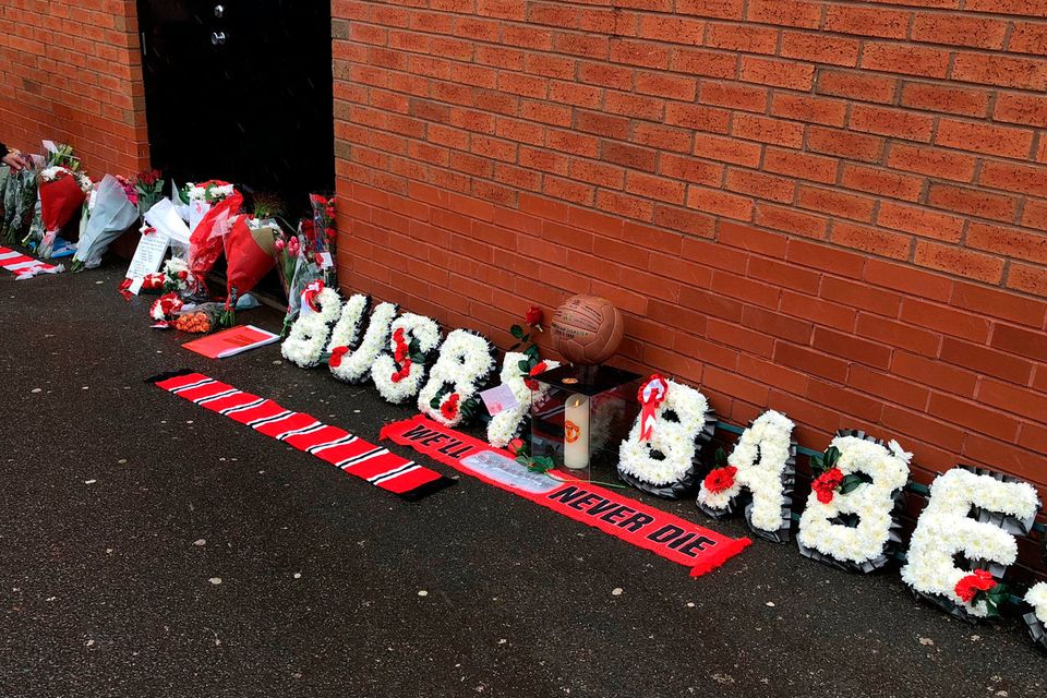 Tributes at Old Trafford in Manchester for the 60 Years Since The Munich Air Disaster commemorative ceremony. PRESS ASSOCIATION Photo. Picture date: Tuesday February 6, 2018. See PA story SOCCER Man Utd. Photo credit should read: Simon Peach/PA Wire.