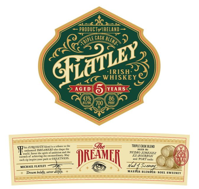 A US filing shows a proposed label for Flatley Irish Whiskey, The Dreamer. Picture by Getty