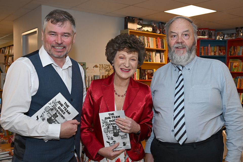 Noel Davidson with Susan and Padraig McGovern at the launch of Susan's latest book 'The She Team Does Lockdown' held in Roe River Books. Photo by Ken Finegan/Newspics Photography