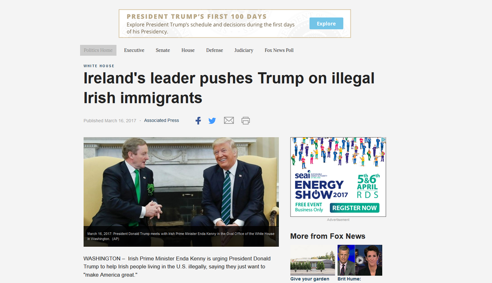 Fox News said the Taoiseach 'pushed trump' on illegal Irish immigrants
