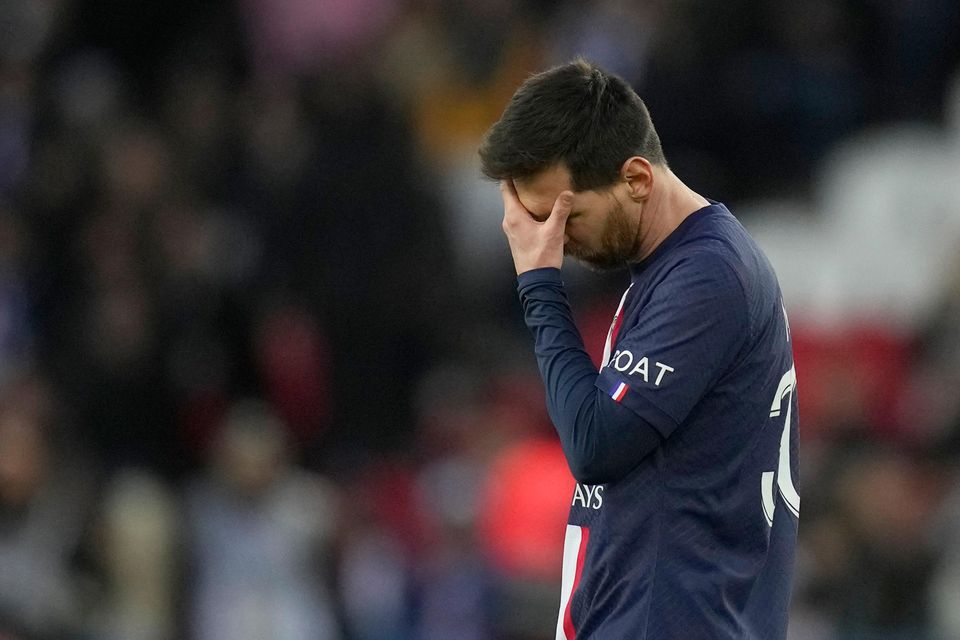 Lionel Messi was stunned as PSG crashed to defeat against Rennes (Christophe Ena/AP)
