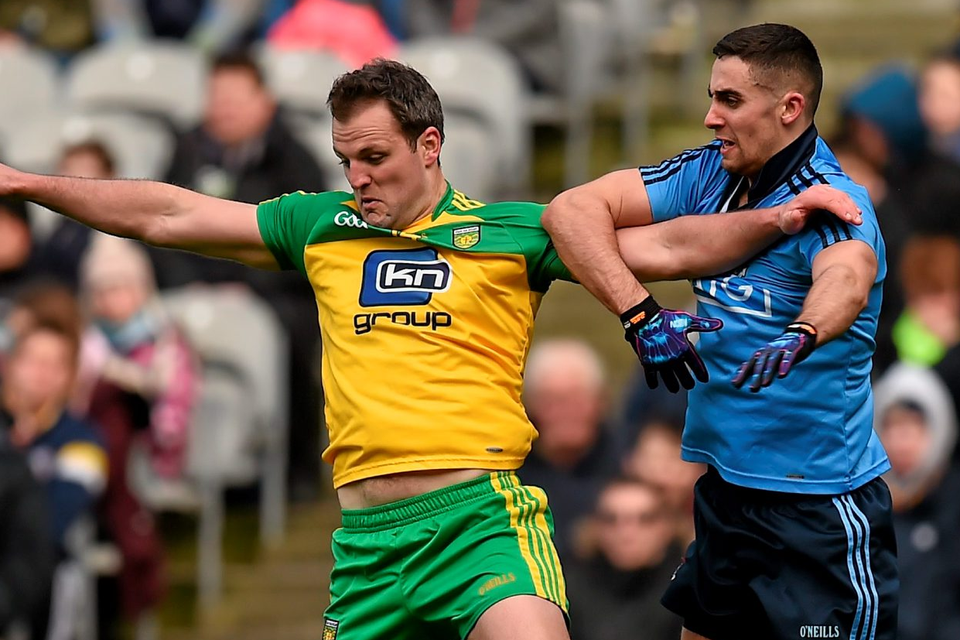 Donegal’s Michael Murphy (left) was tracked by Dublin’s James McCarthy in the league. Photo: Sportsfile