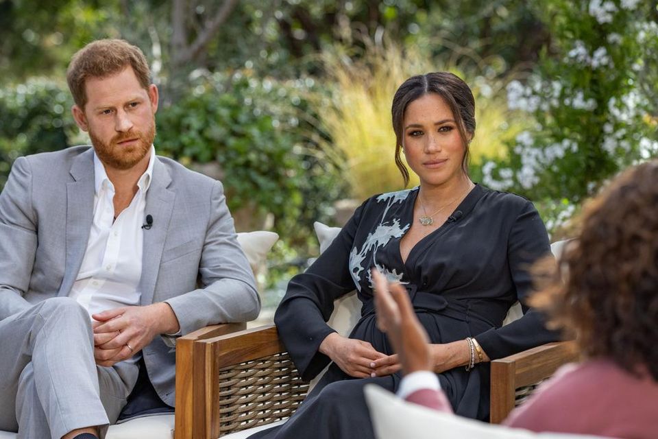 Meghan and Harry pictured with interviewer Oprah
