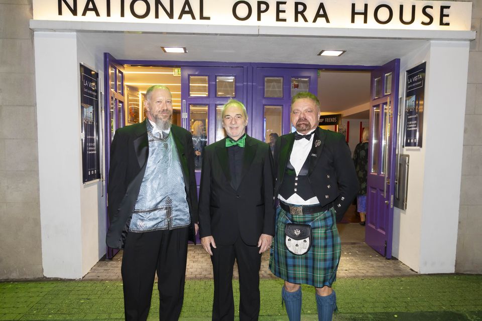 25/10/2024. Wexford Festival Opera Green Night are James Glazier, Randall Shannon Wexford Festival Opera Executive Director and James Ferguson. Photograph: Patrick Browne