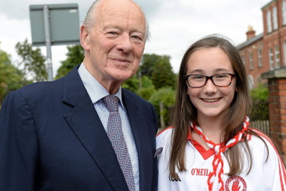 Barney Eastwood, former boxing promoter and former Tyrone All Ireland minor winning player of 1947 and 1948, along with Aoife Byrne, from Agharayan