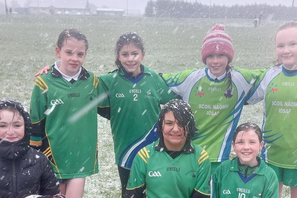 Out in all weathers! The girls who took part in the West girls football skills test in Blessington last week.