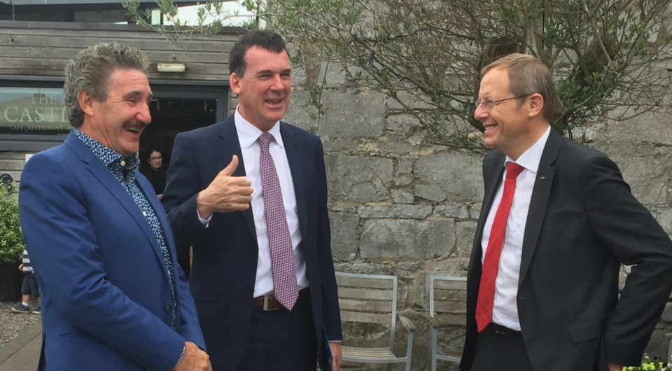 Innovation junior minister John Halligan with Niall Smith, Cork Institute of Technology, and Jan Woerner, director general of the European Space Agency, at Blackrock Observatory in Cork