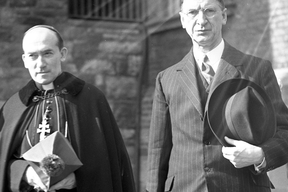 Archbishop McQuaid and Taoiseach Eamon de Valera in 1940. The State was once accused of aligning itself too closely to the Catholic Church – its devotion to the ‘Yes’ vote displays a similar ideological dogmatism