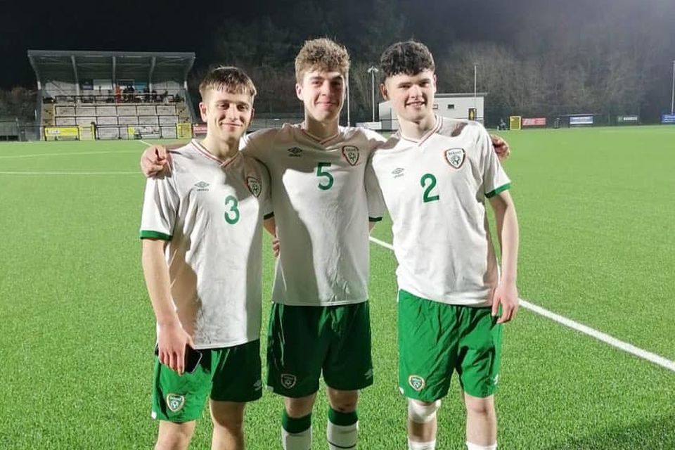 The Sligo Rovers trio who played for the Republic of Ireland Schools team; Daniel Kelly, Niall Holohan and Eli Rooney. Pic: Sligo Rovers Academy.