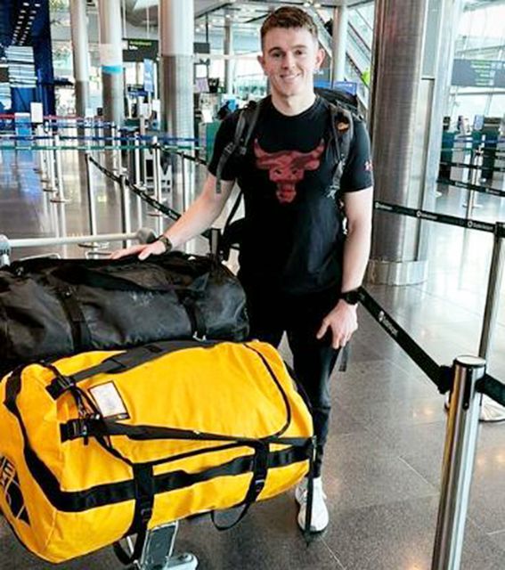 Tom Cleary at Dublin Airport yesterday as he heads for Mount Everest