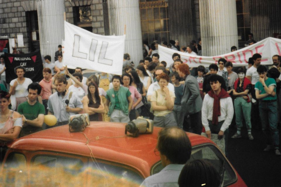 Dublin Pride marchers gather outside the GPO on June 25, 1983. Picture: Pauline O’Donnell/Private Collection