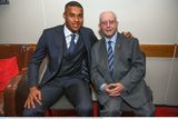 thumbnail: 20 May 2022; Republic of Ireland international Gavin Bazunu and former Republic of Ireland kit manager Charlie O'Leary before the FAI Centenary Late Late Show Special at RTE Studios in Dublin. Photo by Stephen McCarthy/Sportsfile 