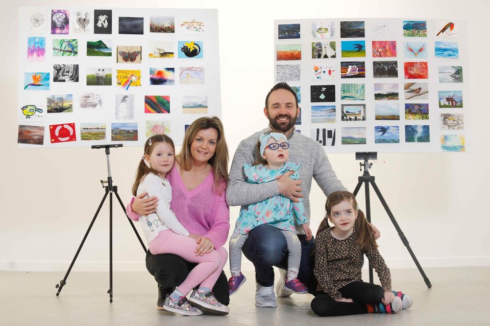 Lynsey and Paul Scallon with daughters Sophie (7), Abigail (5) and Daisy (2) at the launch of the Incognito art sale in aid of the Jack and Jill Children's Foundation.